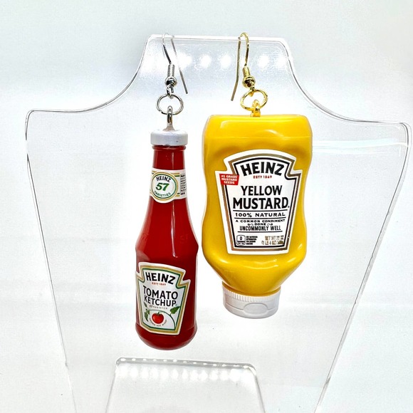 Ketchup & Mustard Earrings - Condiment Earrings - Burger Earrings - Picnic Earri - Picture 1 of 8